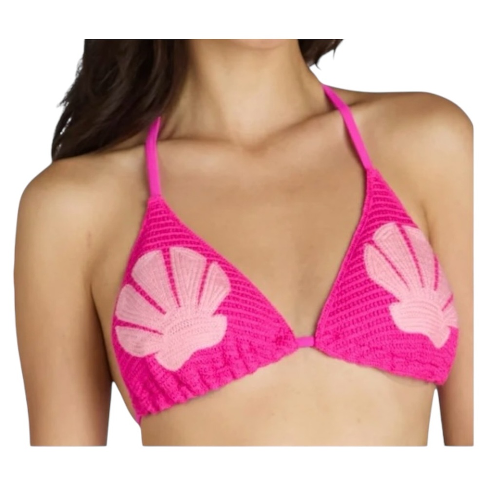 No Boundaries Women's Pink Seashell Crochet Triangle Swim Bikini Top Size XXS